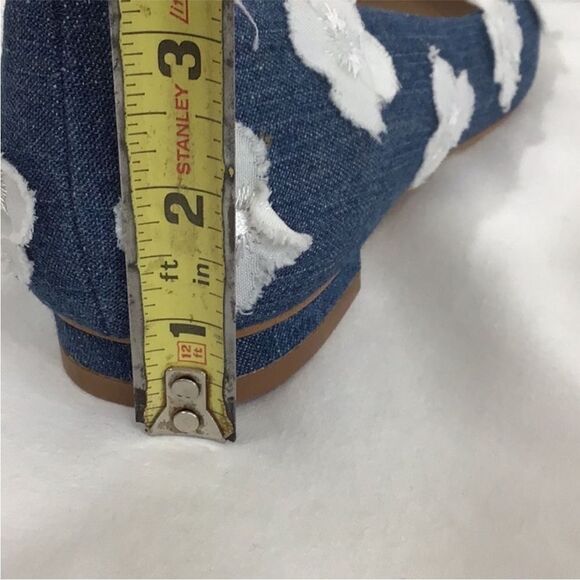 Anthropologie Denim Floral Appliqué Point Toe Ballet Flat Shoes Jean Size 8 1/2 - Picture 12 of 13